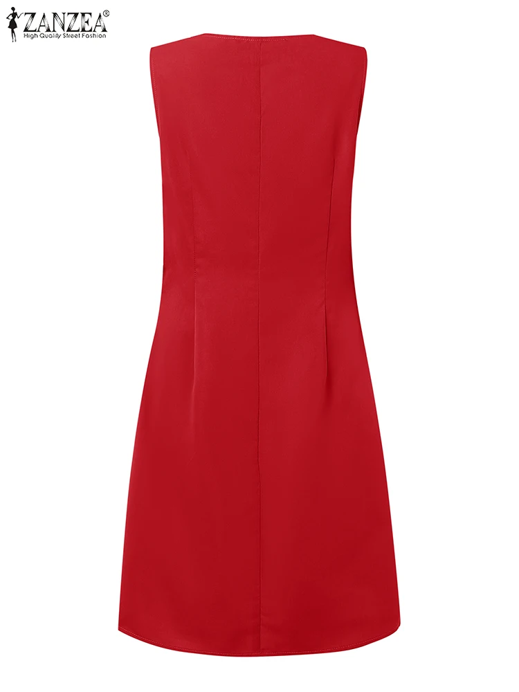 ZANZEA-túnicas cortas sin mangas de verano para mujer, minivestidos elegantes a la moda con cuello cuadrado, ropa de día, vestido informal ajustado sin mangas