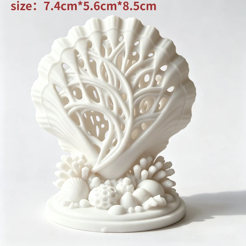 3D Printed Ornament Hollow Scallop Sea Shell Statue Coral Reef Miniature Figurine for Desk Bookshelf Bathroom Home Decor