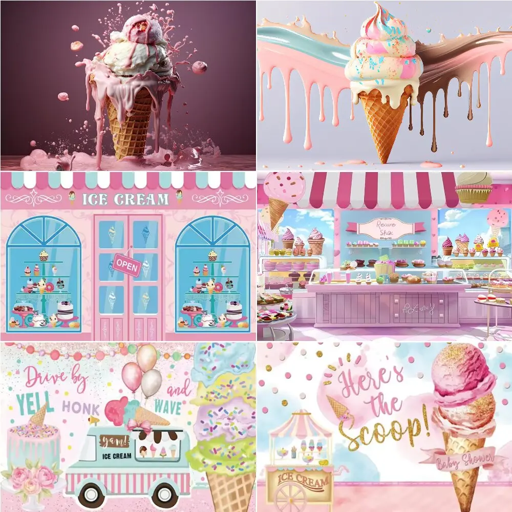 

Ice Cream Theme Birthday Backdrop Party Supplies Sweet Candy Ice Cream Photography Background Decor Baby Shower Kids Gift Props