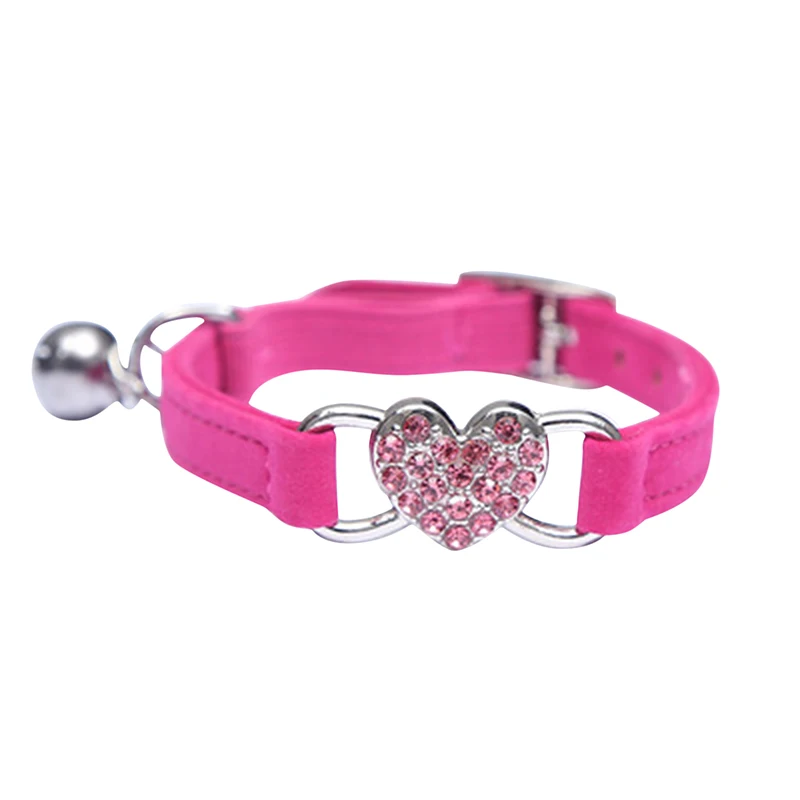 Heart Charm and Bell Cat Collar Safety Elastic Adjustable with Soft Velvet Material 8 Colors Pet Product Small Dog Collar