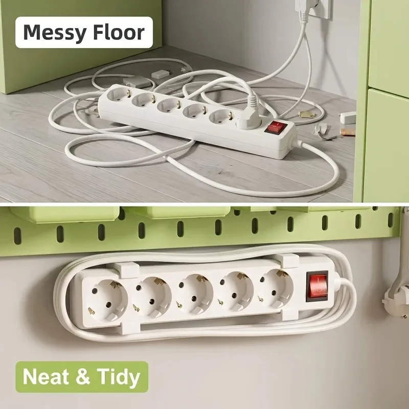 Space-Saving Wall Mount Socket Holder, 2Pcs Drillable Power Strip Bracket for Home Office Cable Management