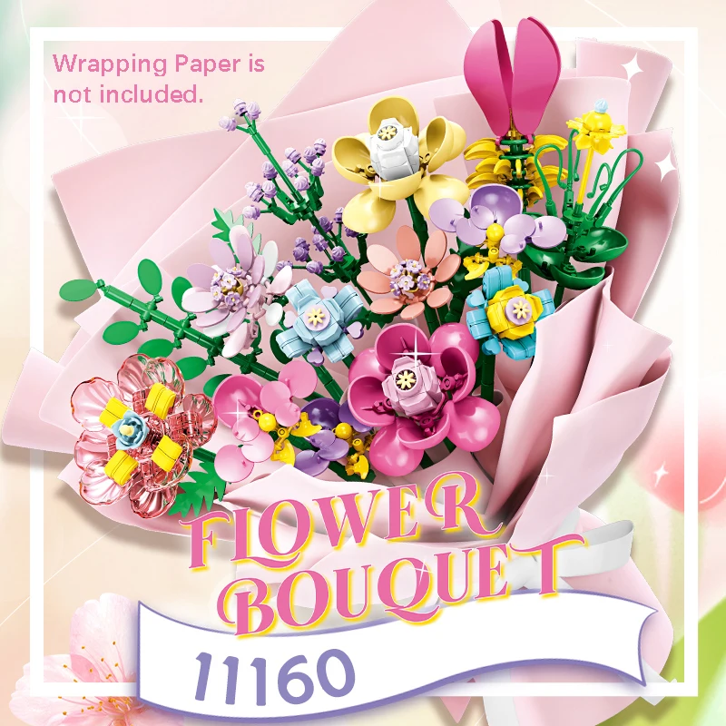 

Eternal bouquet building block set, including 15 creative flower models, DIY home decoration and display, perfect birthday gift
