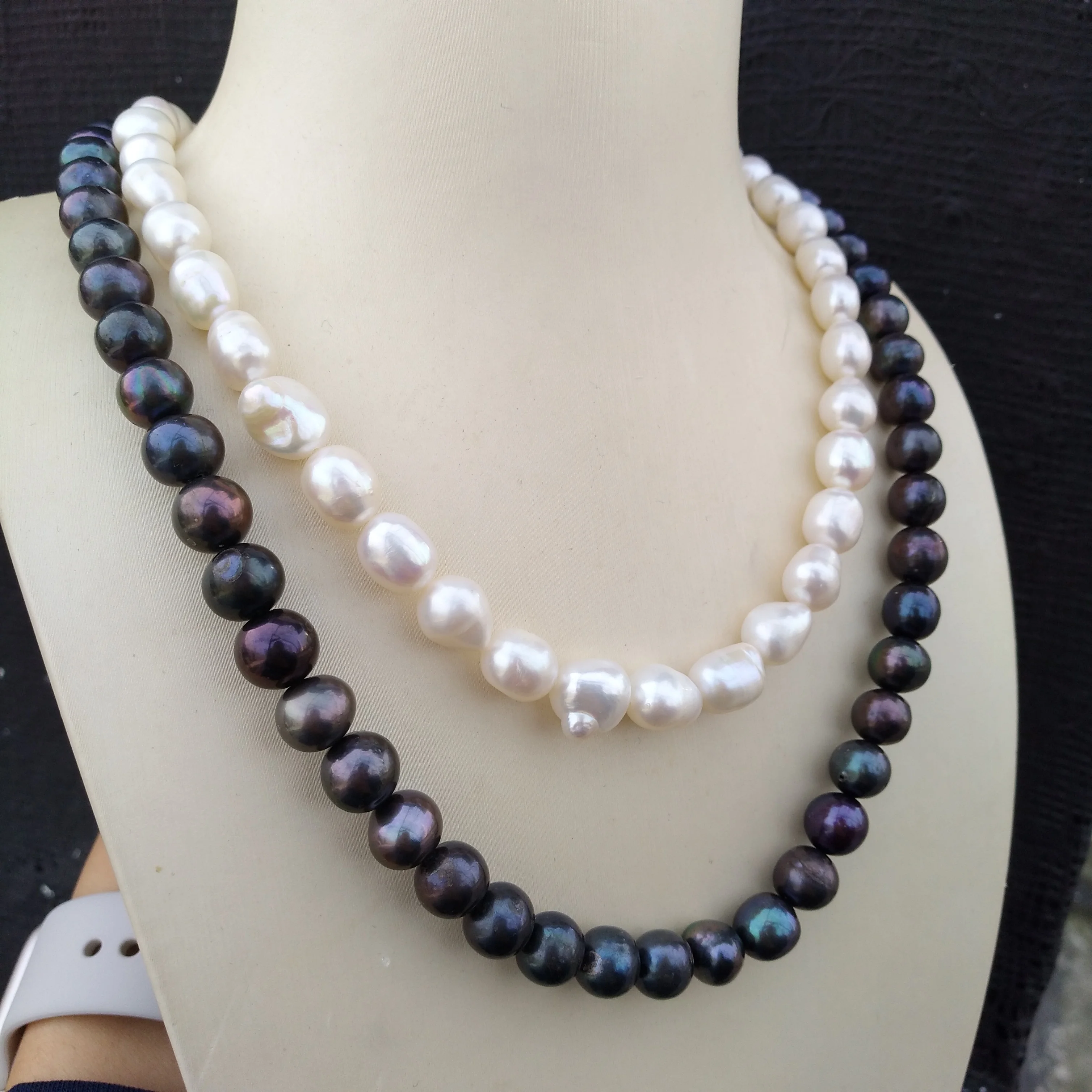 2ROW AAAA 10-11mm REAL natural TAHITIAN WHITE black pearl necklace 42CM