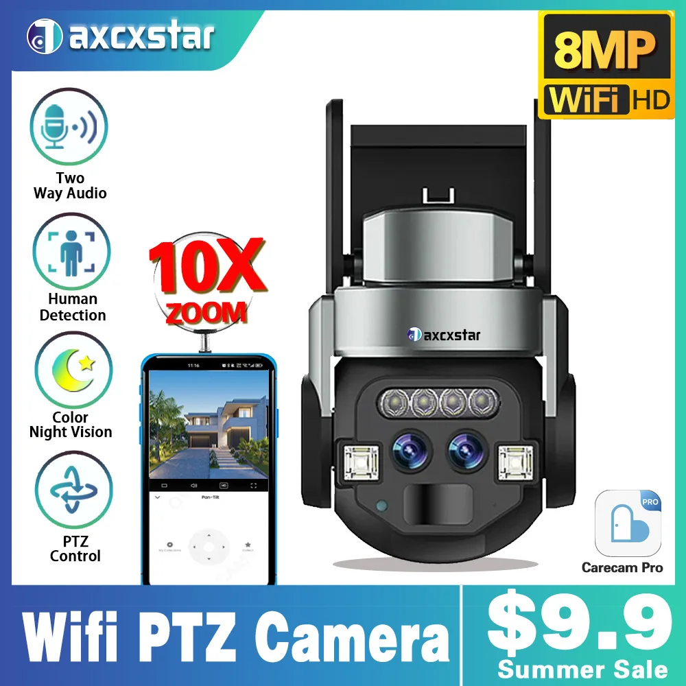 

WIFI Surveillance Camera Outdoor 4K 8MP Dual Lens 10X Zoom HD Video Security IP Cameras Audio 360° Smart Home Wireless CCTV WiFi