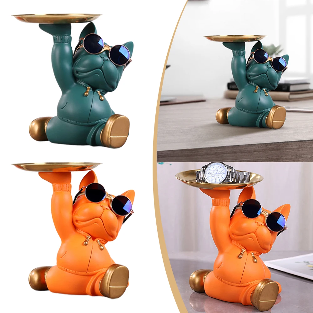 

Bulldog Organizer Tray Resin Crafts Animal Sculpture Storage Tray Versatile for Living Room Hallway Home Decoration