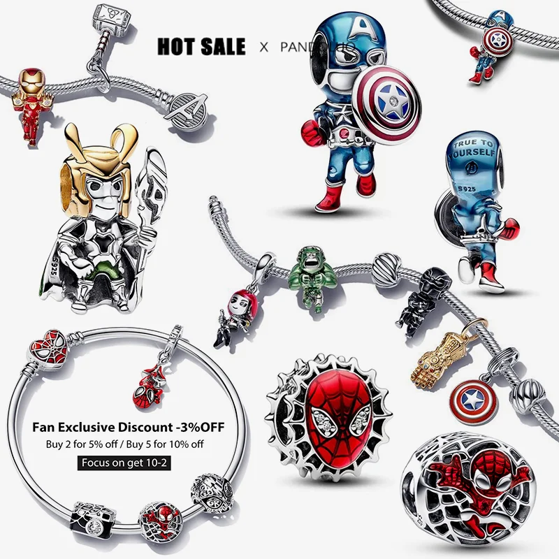 NEW Marvel Wolverine Charm Beads Fit Pandora 925 Original Bracelet Women Jewelry 925 Silver Marvel Deadpool Charm 2024 Hot sale