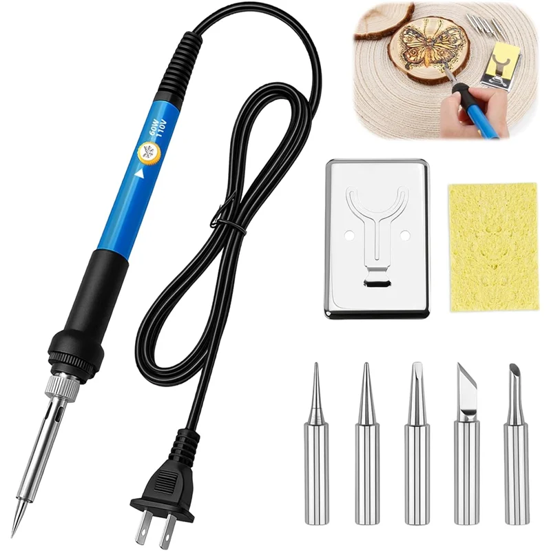 

AS60-Wood-Burning Kit 6 - Temp Adjustable Iron With 5 Tips & Sponge For Pyrography Art & DIY Wood Crafts US Plug