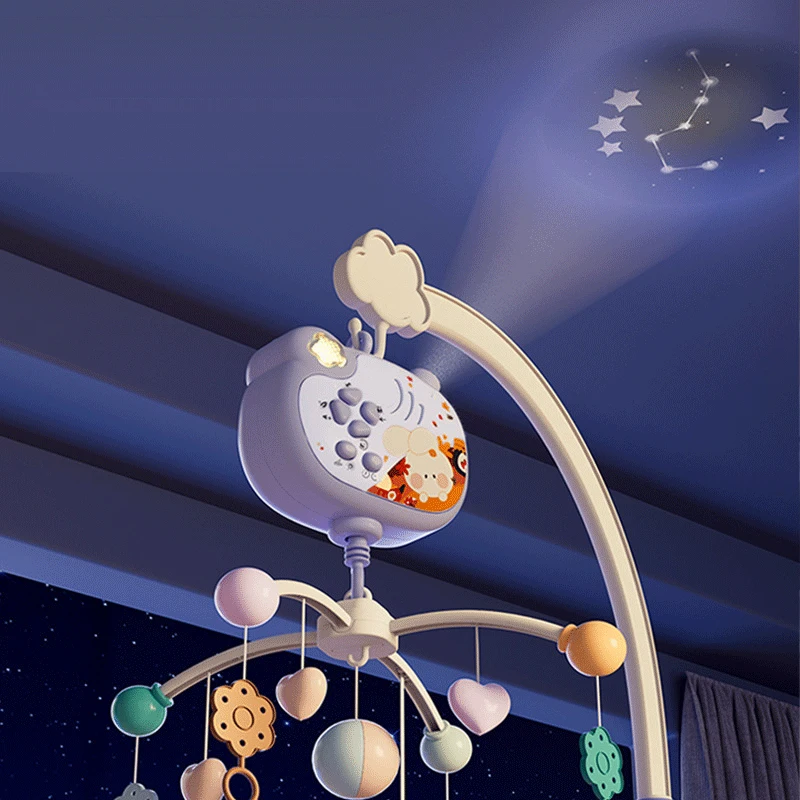 Baby Crib Mobile Bed Bell Rattle Sensory Toys with Music and Light Automatic 360 Rotation Remote Control Baby Bed Bell Toys