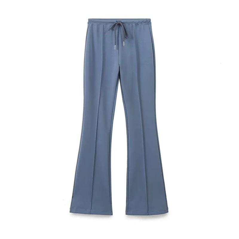 YENKYE  Autumn Women Vintage Adjustable Drawstring High Waist Flare Pants With Pronounced Front Seam Slim Casual Trousers