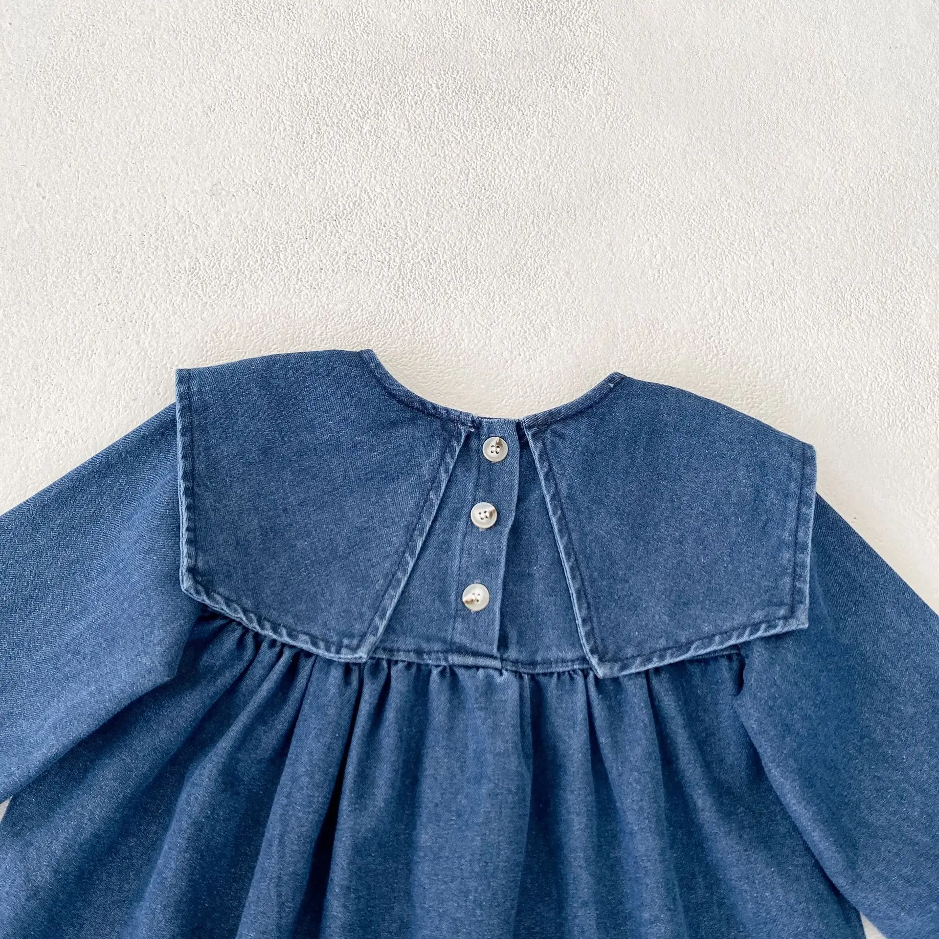 Ins Autumn Dress Children\'s New Fashion Versatile Dress Girls\' Denim Dress sisters Dress Cute Wear Large Fold Collar Skirt