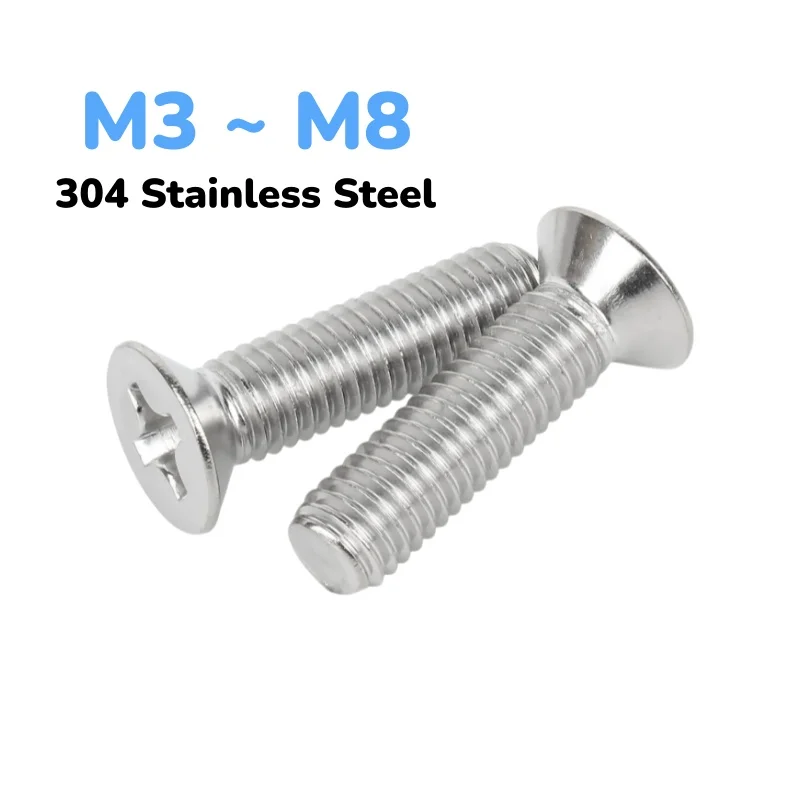 304 Stainless Steel 500-Hour Salt Spray Passivation Cross Countersunk Head Screws Flat Bolt M3 ~ M8