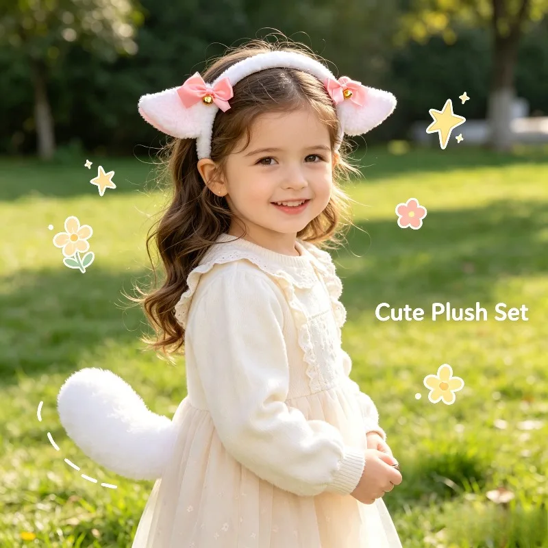 

Sheep Ear Headband & Tail Set Animal Cosplay Accessory Halloween Party Stage Performance Dress Up Lovely Stylish Decor Headwear