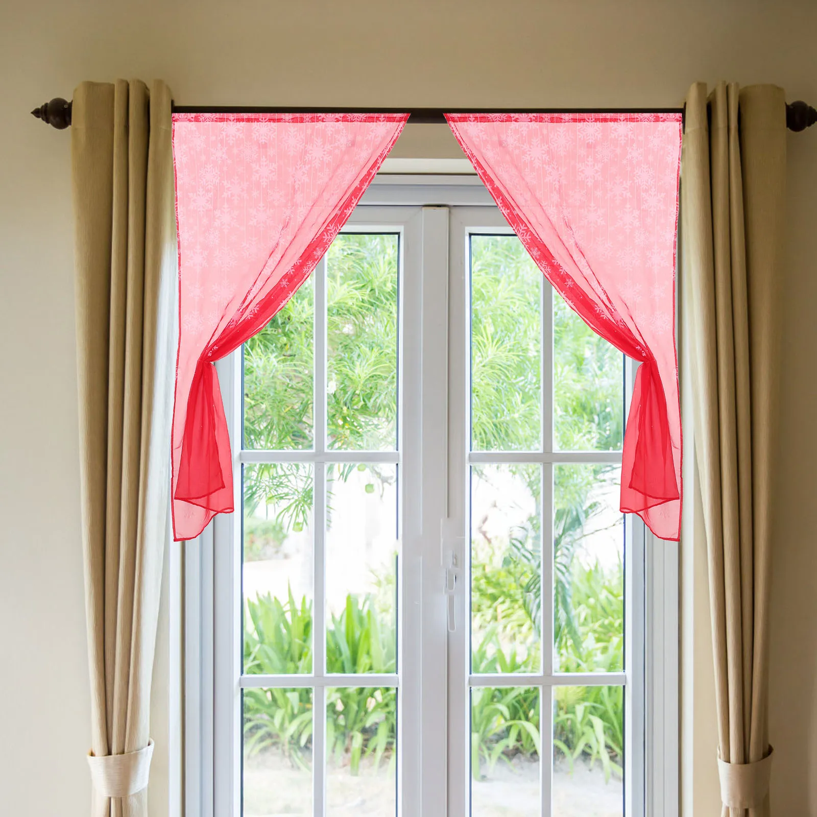 

Red Snowflake Christmas Curtains Sheer Holiday Window Decoration Winter Bedroom Home Party Backdrop Room Divider Xmas