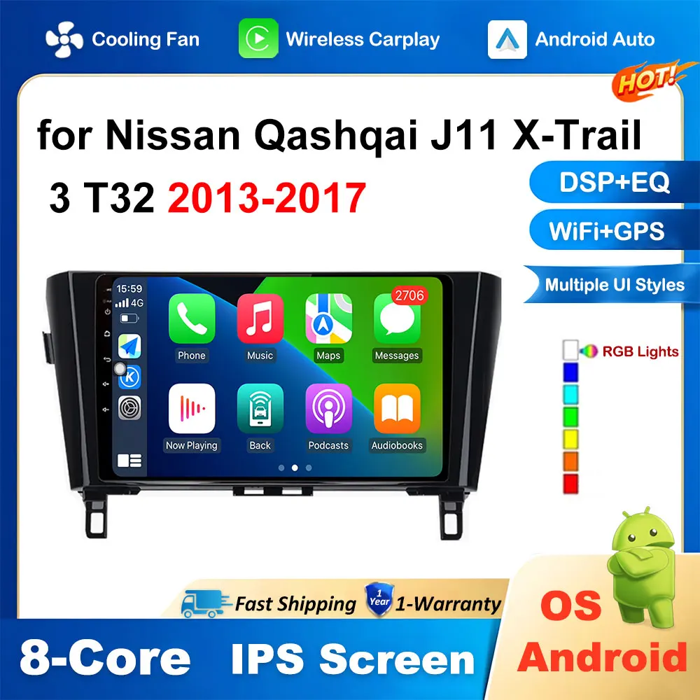 

Car Auto Radio for Nissan Qashqai J11 X-Trail 3 T32 2013-2017 Multimedia Navigation 4G GPS Android Wireless Carplay Touch Screen