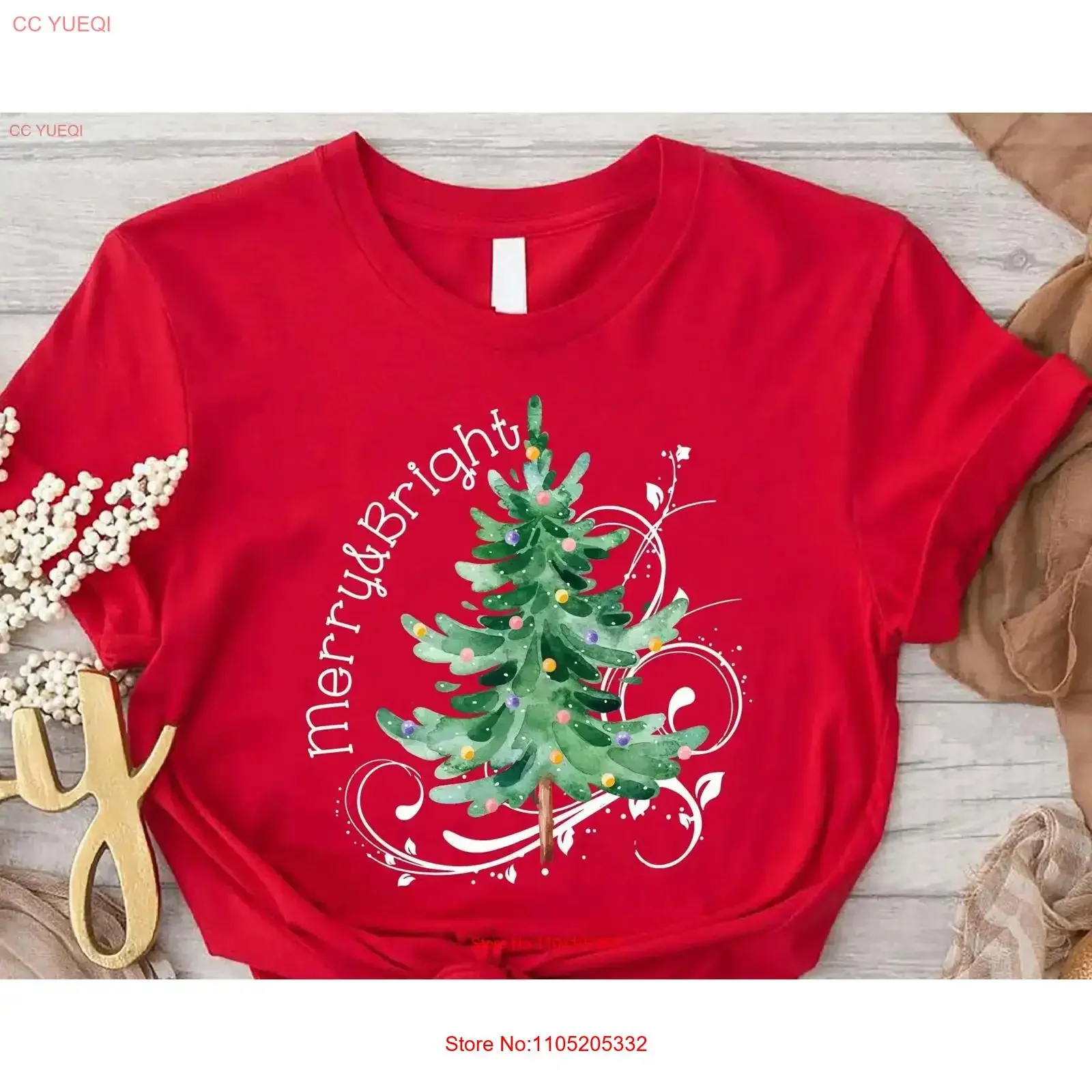 Merry And Bright T Shirt Christmas Tree Lights Family Xmas Vacation Party GifT vintage Washed Top For Everyday Wear graphic