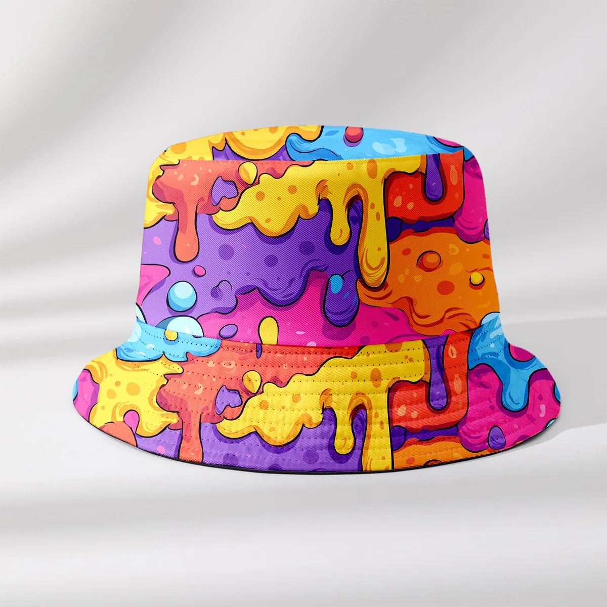 Colorful Melting Drip Paint Bucket Hat Rainbow Slime Ink Splash Fisherman Cap Trend Street Sun Hat for Men Women Summer