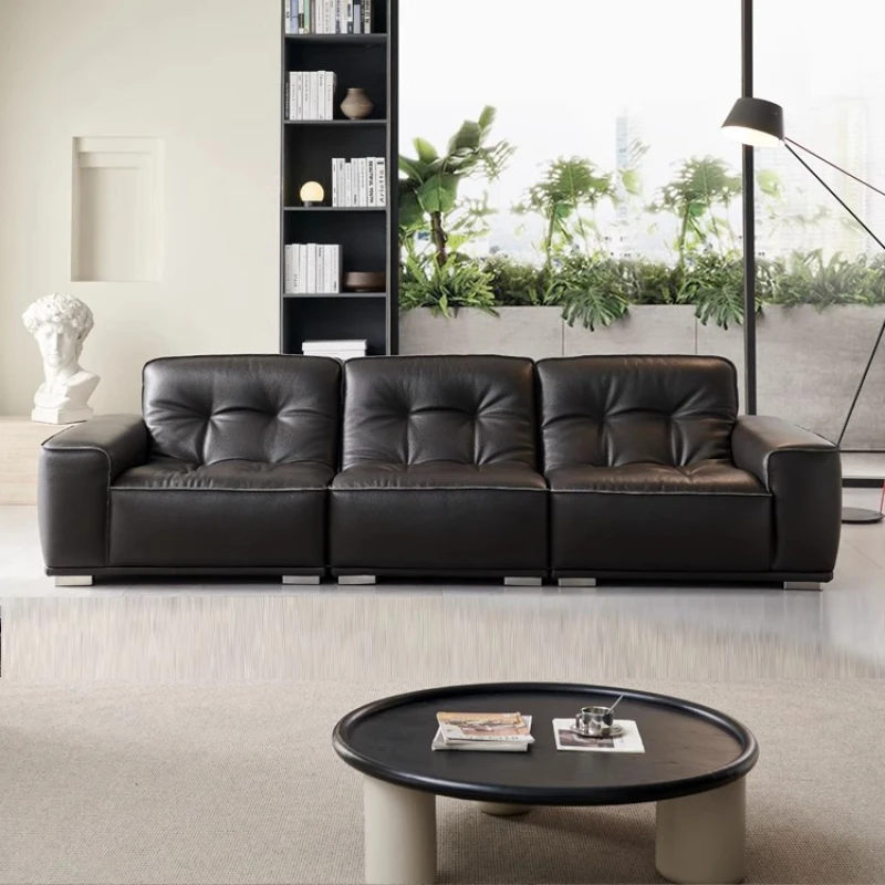 European Living Room Sofa Modern Black Leather Traight Sofa Design Multifunctional Divani Da Soggiorno House Accessories