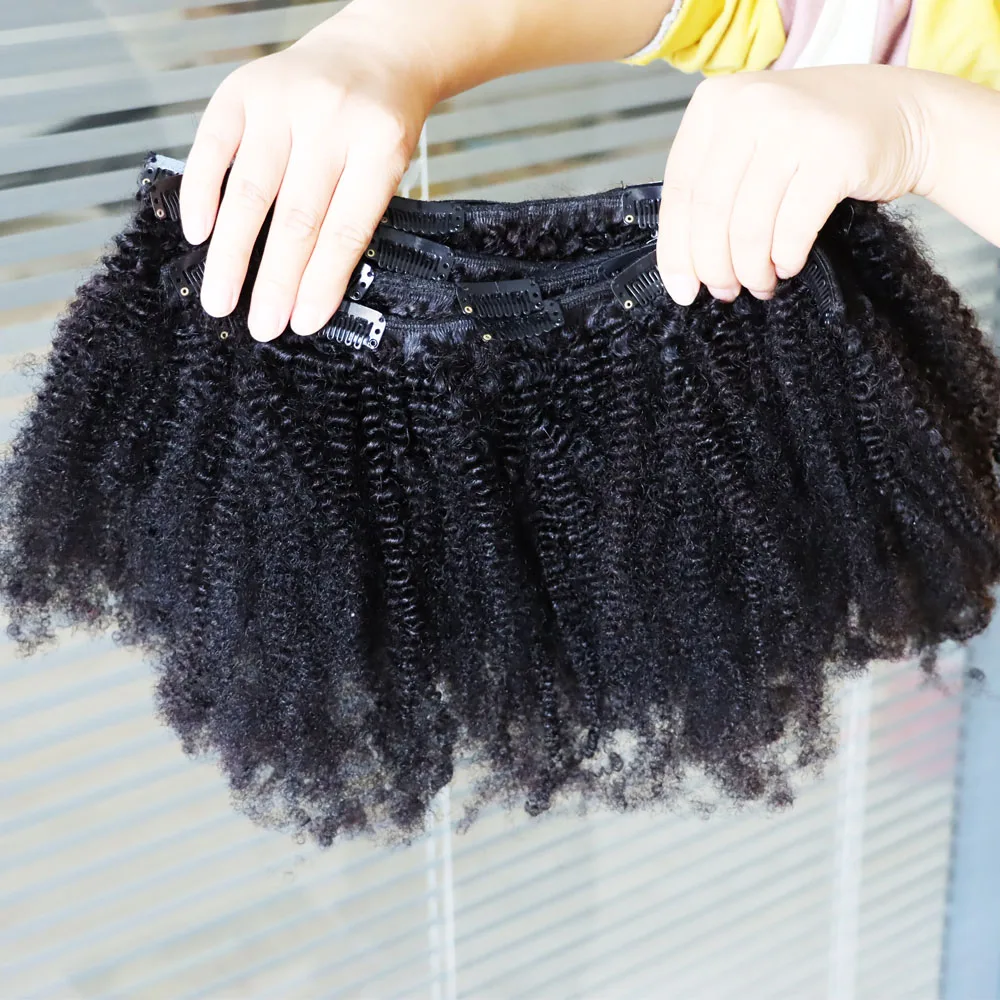 KPLYGDG Reale 4C Afro Crespo Riccio Estensioni Dei Capelli Umani Clip In Naturale Nero Vergine Remy Clip In Estensioni Veri Capelli Umani