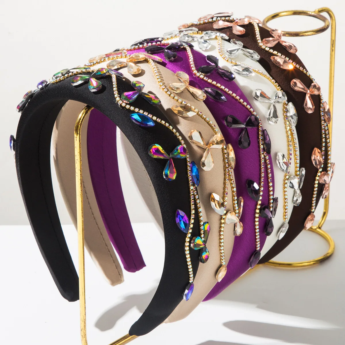

New Retro Baroque Style Diamond-Encrusted Chain Irregular Shape Wide Hairband High-End Feel Party Hair Accessory