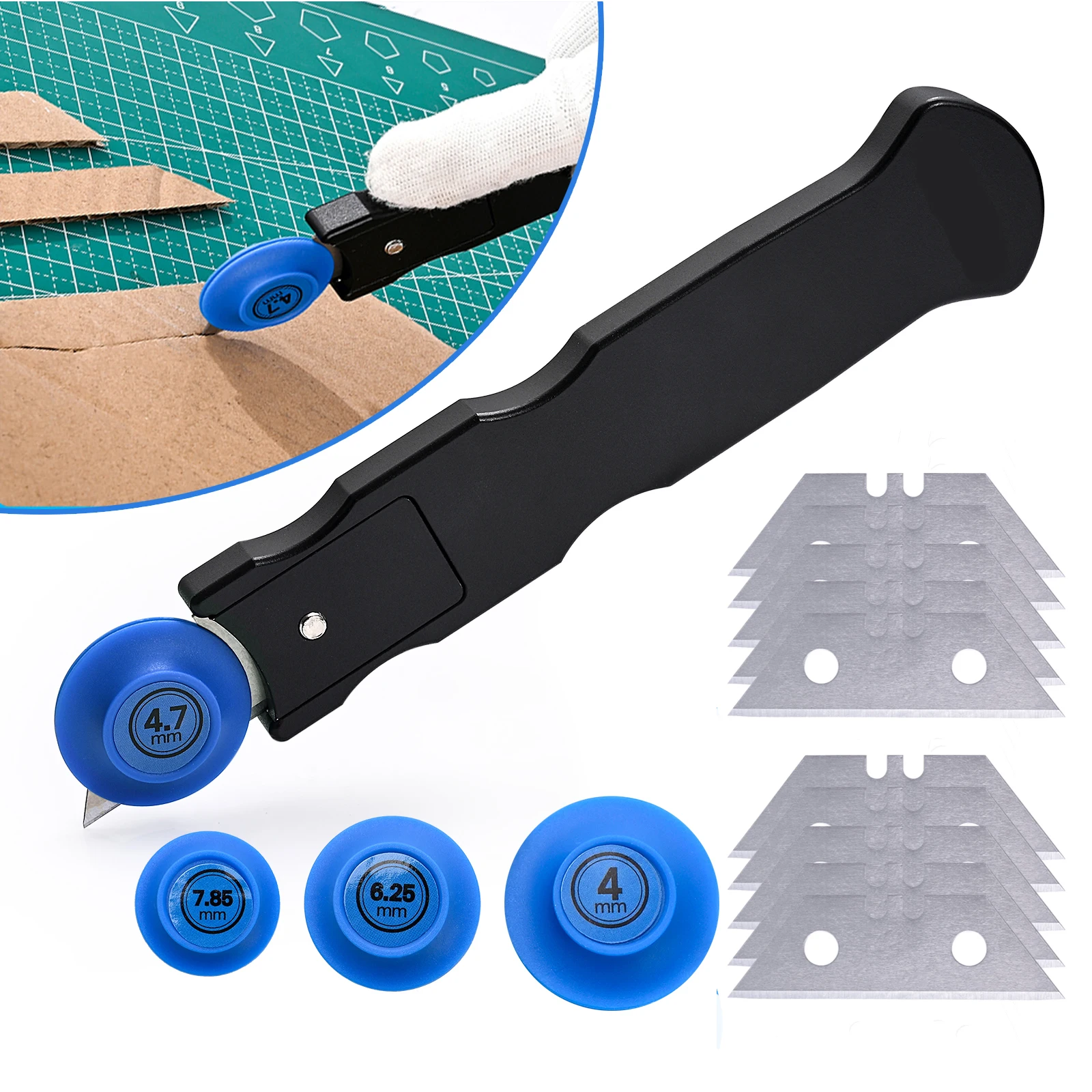 EHDIS Car Vinyl Wrap Black Roller-Guided Cutter with 4pcs Roller Wheels Window Tinting Film Cutting Tool Precision Knife Set