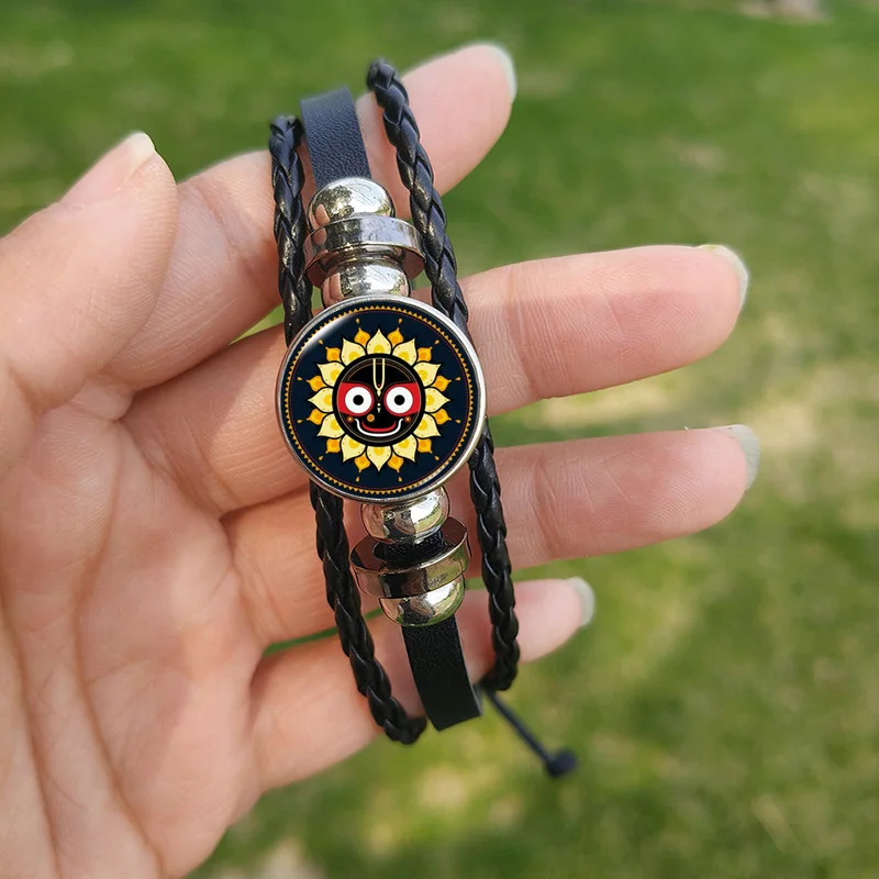 Hindu God lord Jagannath Bracelet for Men Women Mandala Face Cartoon Picture Handmade Leather Woven Bangles