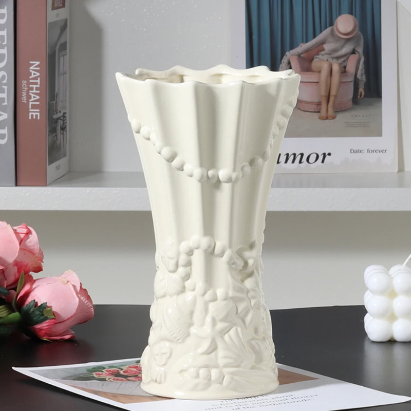 Nordic Ceramic Plain Fired Minimalist Vase, Home Dining Table Living Room Bedroom, Office, Tabletop Decoration, Flower Ware, 1Pc