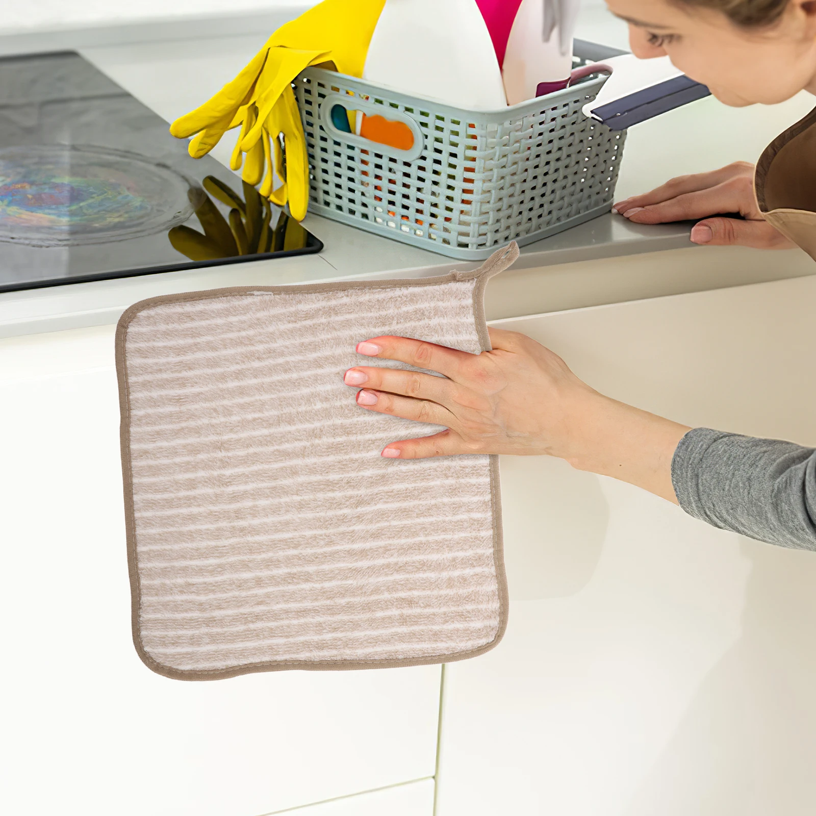 

10pcs Kitchen Cleaning Cloths Reusable Soft Absorbent Dish Towels For Household Efficient Oil Resistant Quick Dry Stylish Design