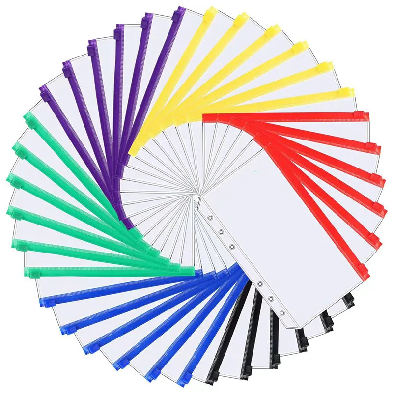 6Pcs/12Pcs  A6 Binder Pockets Binder Zipper Folders for 6-Ring Notebook Binder Waterproof PVC Leaf Pouch Document Filing Bags