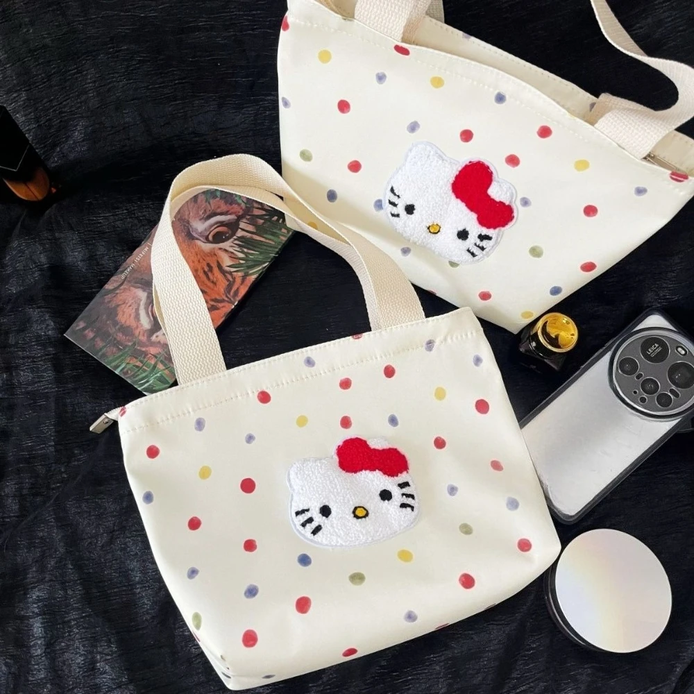 

Женская сумка через плечо Hello Kitty в горошек, большая вместительная сумка для хранения, новая сумка через плечо с кошачьим принтом, женские сумки на плечо