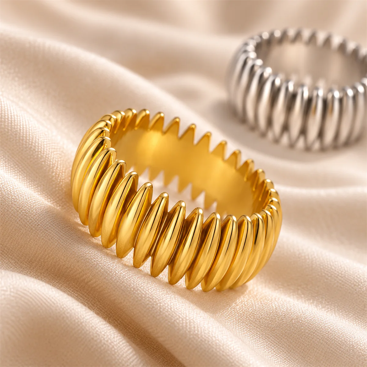 Gothic Stripe Rings for Women Stainless Steel Gold Color Ring Vintage Couple Band Aesthetic Jewelry Finger Accessories Anillos