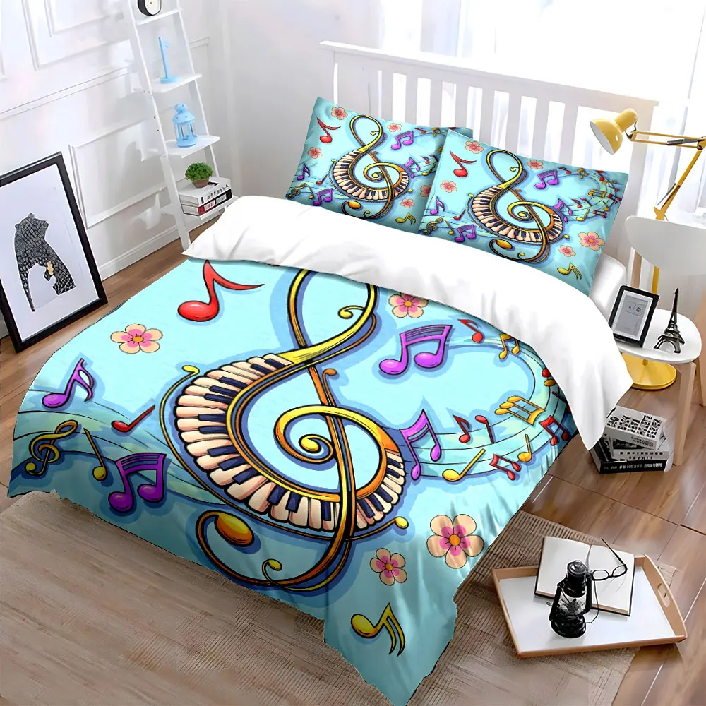 Musical beauty, colorful melodies swirl Pattern Duvet Cover Set Digital Print Colorful Polyester Bedding with Zipper Closur