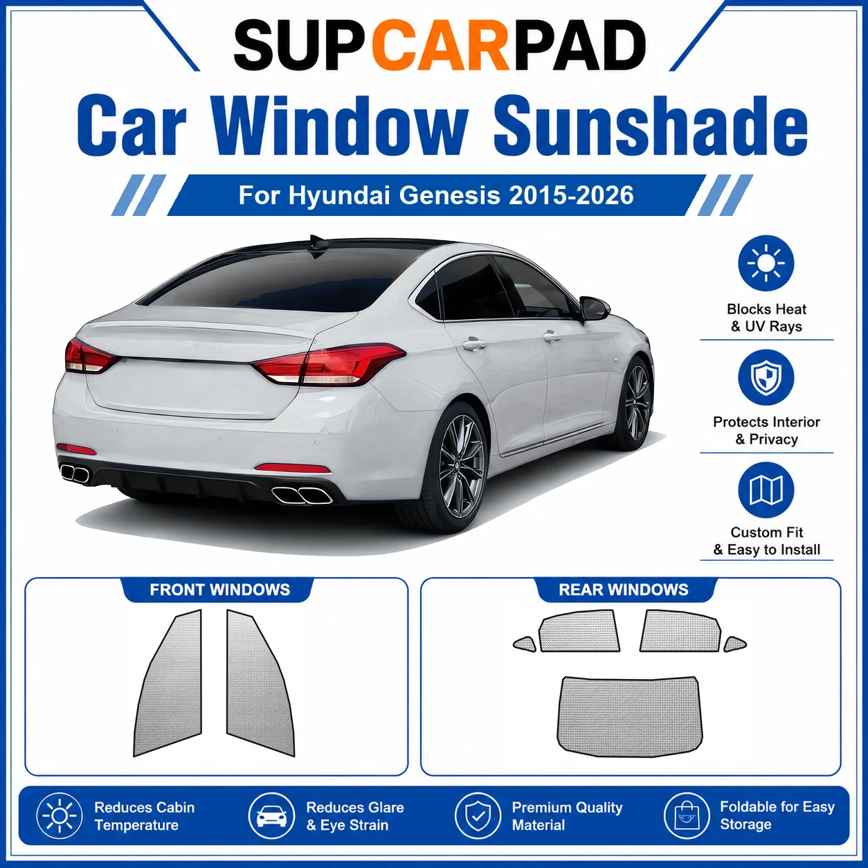 

For Hyundai - Hyundai Genesis 2015-2026 Full Set Car Window Sunshades UV Block Privacy Heat Insulated Foldable Car Curtain