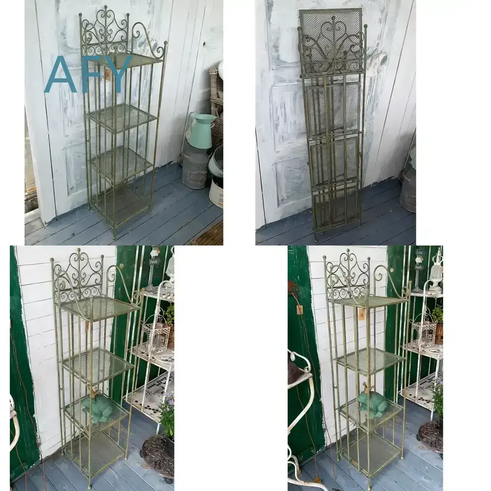 Elegant Vintage Charm 4 Tier Rustic Green Metal Iron Shelf for Home Office Living Room Bedroom Kitchen Storage Decor