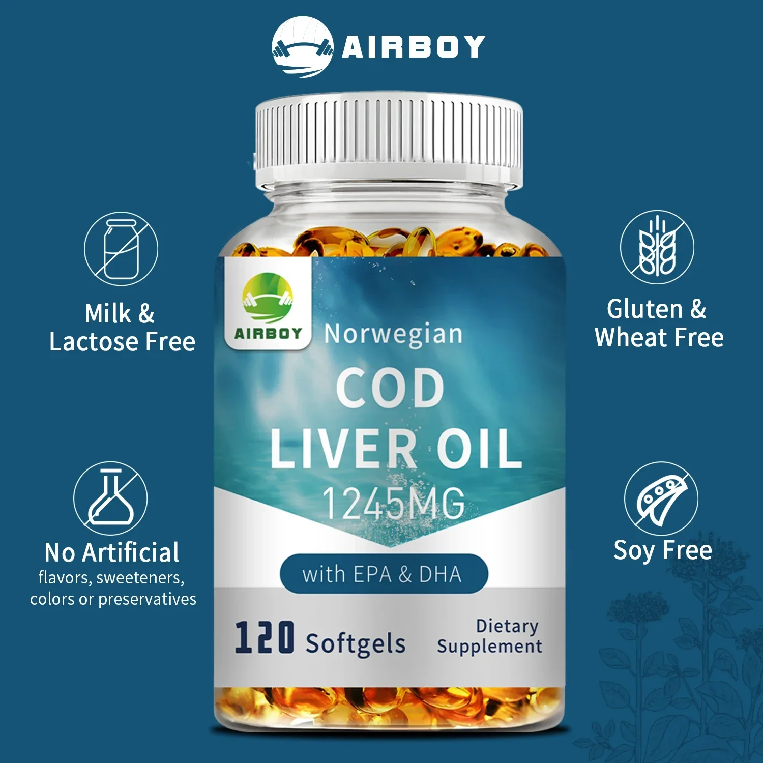 Cod Liver Oil - Eye Support, Skin, Bone, Heart, Eye Health, Antioxidant Supplement, Non-GMO