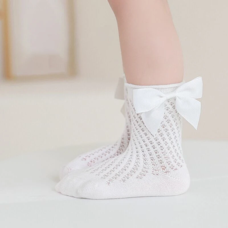 Summer Girls Breathable Anti-Mosquito Mesh Socks For Newborns Solid Color Princess Style Soft And Comfortable Mid-Tube Socks