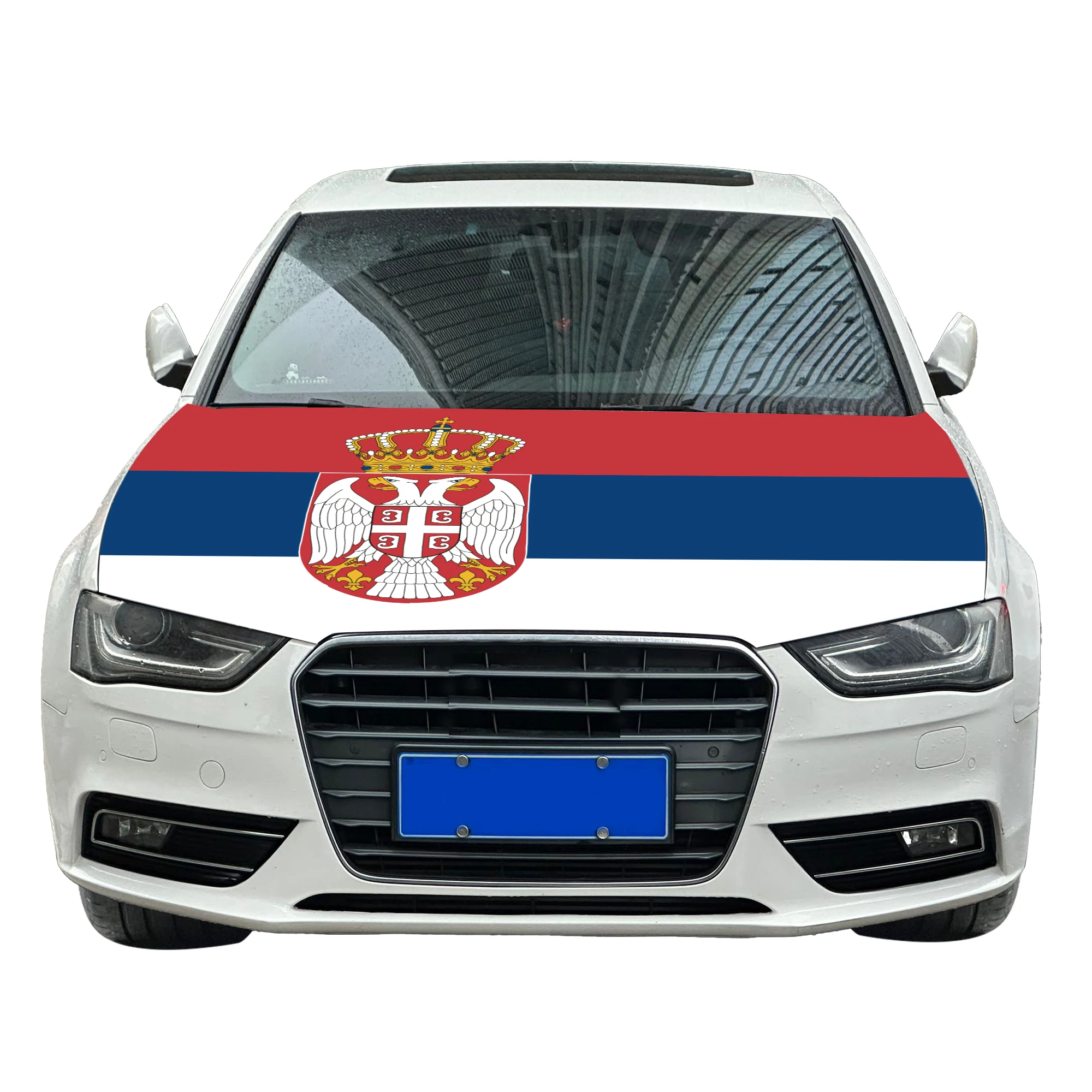 Serbia Car Hood Cover Flag  Universal Size Elastic Polyester 120x150cm for Car Decor