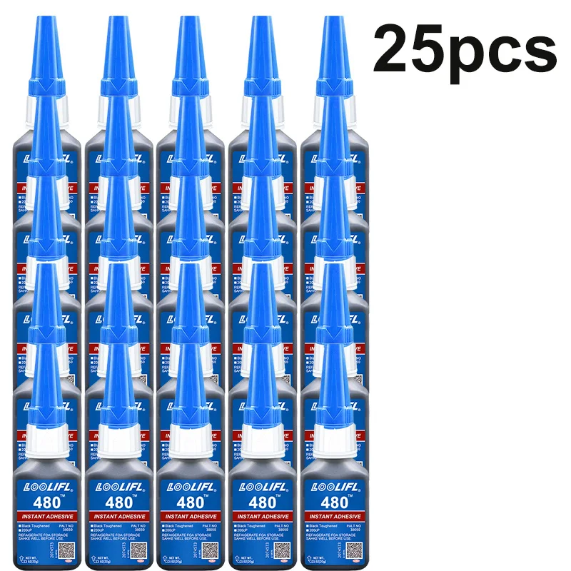 0,7oz-20gramm 480 Schwarzer, ultraschnell trocknender Cyanacrylat-Klebstoff für Kunststoff, Holz, Metall, Reifen, Gummischuhe und Reifenreparaturen, inklusive 1-25 Packungen Klebstofftuben