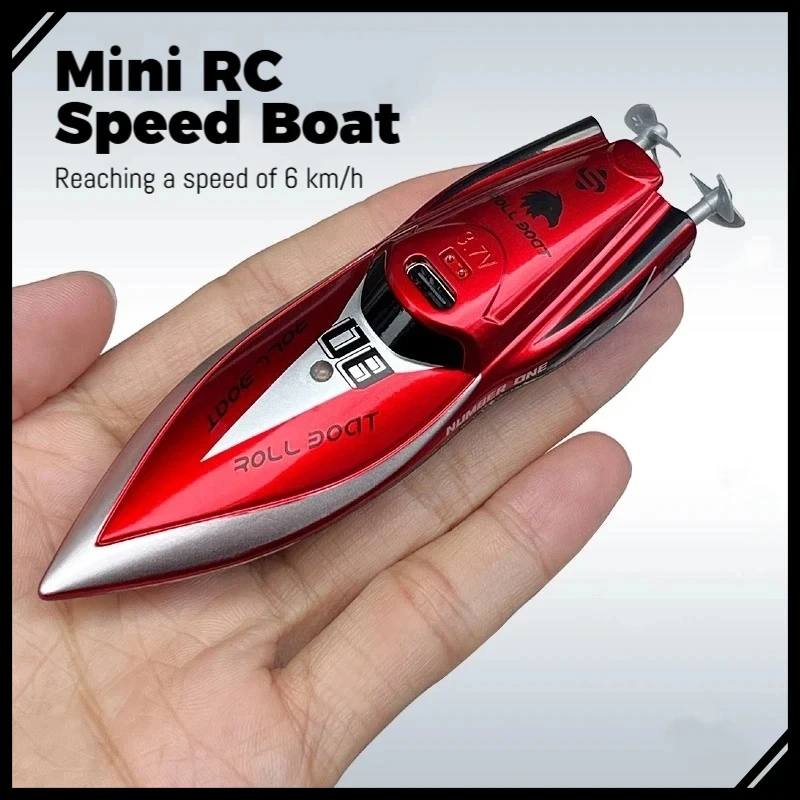 2.4GHz RC Boat Remote Control Stunt Boat 360 Rolling Waterproof Mini Speedboat Type-C Rechargeable Water Sensor Kids Toys Gifts