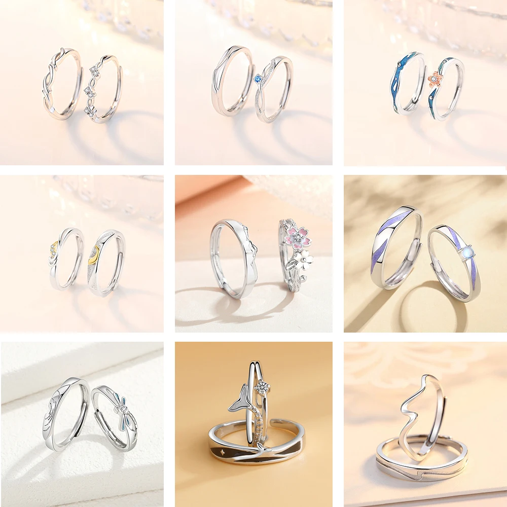 2pcs/set Sparkling European AAA CZ 925 Sterling Silver Couple Finger ring For Women Men Birthday Party Wedding Gift Jewelry