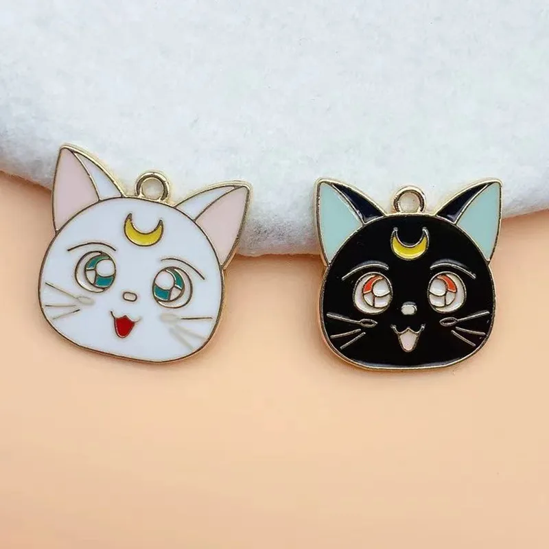 10pcs Alloy Enamel Charms Cute Moon Cat Earring Pendant DIY Designer Handmade Jewelry Accessories for Making Keychain Pendants