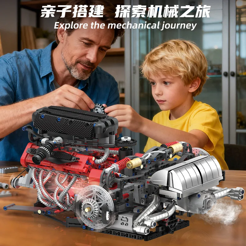 Em estoque 96211 moc técnico elétrico enzo v12 blocos de construção tijolos modelo montagem brinquedos para meninos conjuntos presente natal