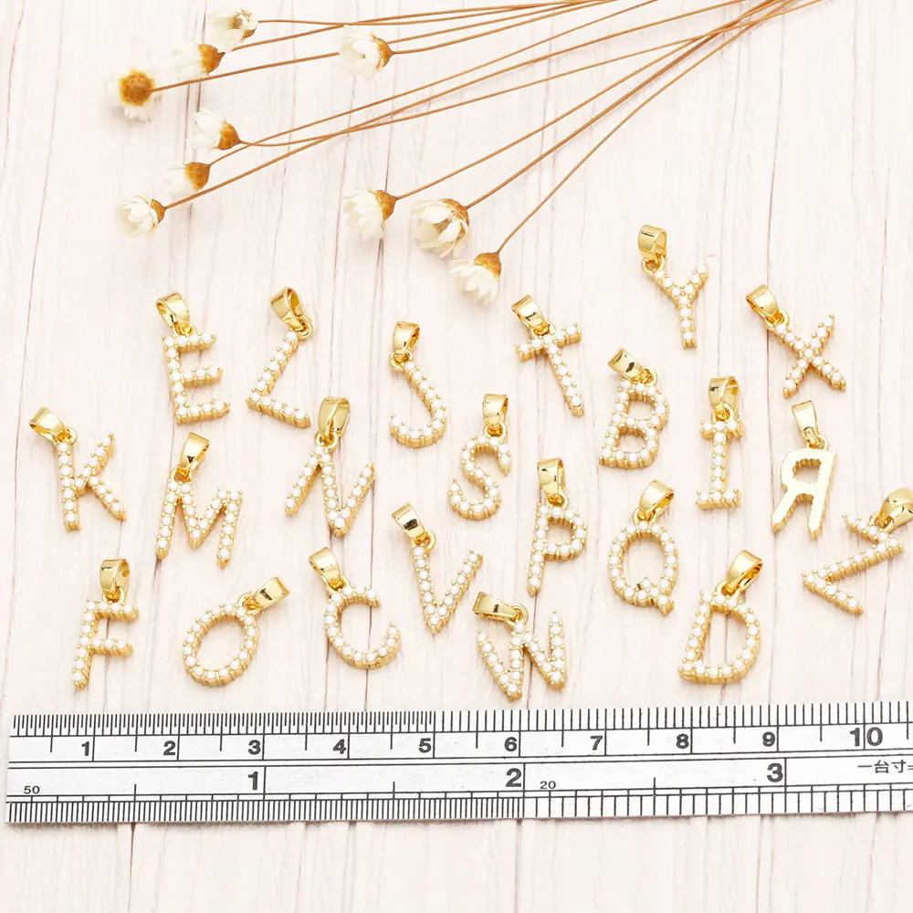 OCESRIO Trendy Small Pearl 26 Letters Necklace Pendant Copper Gold Plated Initial  Alphabet Jewelry Making Supplies pdtb153