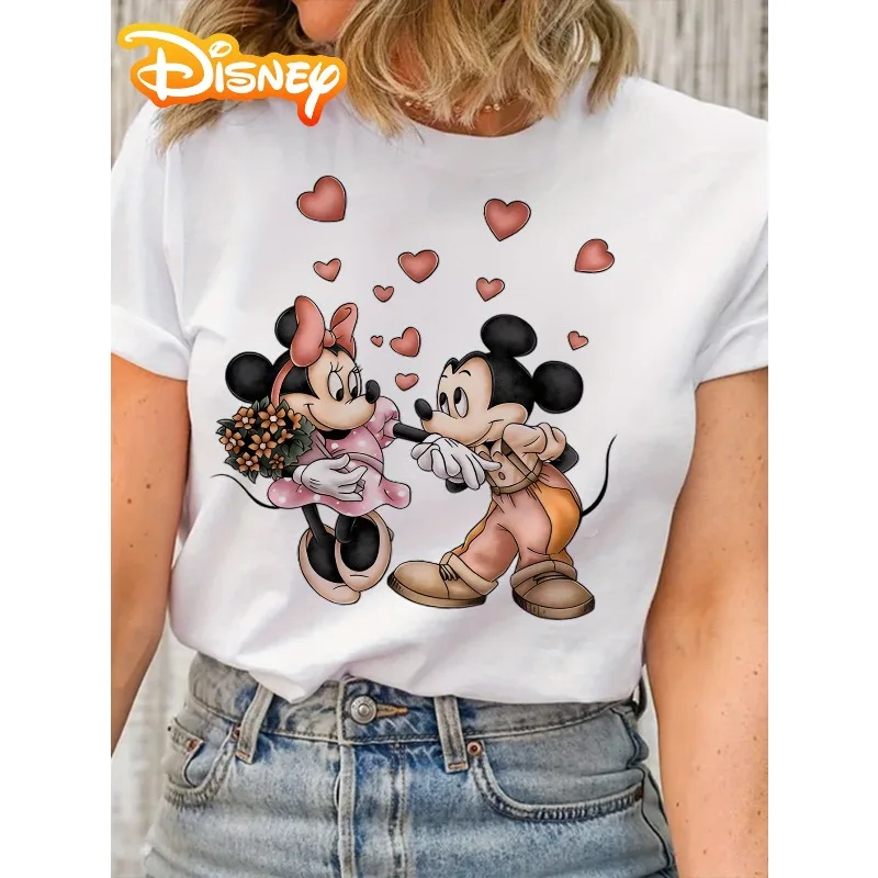 

Disney Mickey and Minnie Love Printed T-shirts Perfect Match Summer Casual Cute Fashion Casual Wear Optimistic Graphic T-shirts