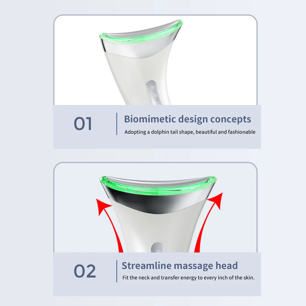 Dispositivo di bellezza per il viso e il collo Terapia fotonica a LED a luce di 3 colori Ringiovanimento della pelle Vibrazione Lifting del viso Massaggiatore Rimozione del doppio mento