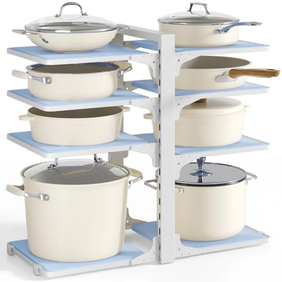 

Pots and Pans Organizer under Cabinet, 8 Tier Heavy Duty Pan Organizers inside Cabinet, Adjustable Pot Rack for Small Kitchen S