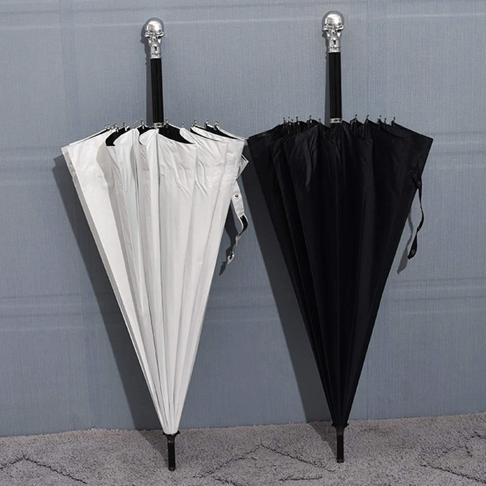 Silver Skull  Umbrella  Luxury Long Handle Sunny Umbrellas UV Protection Men Women Business Parasol Gentleman Gifts