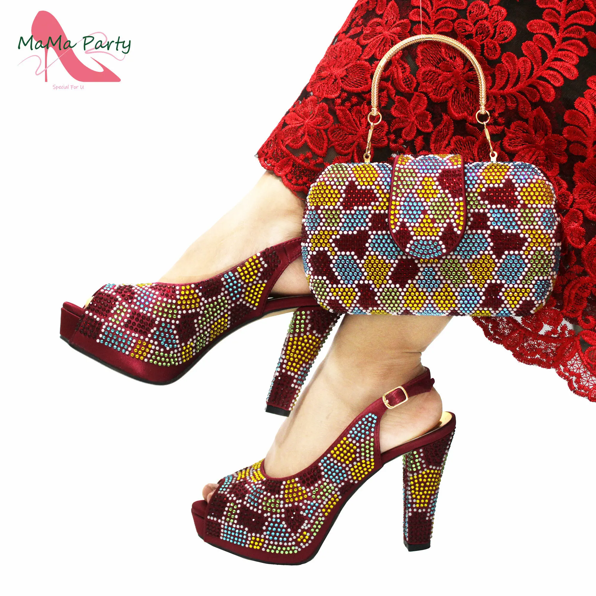 Nuove scarpe e borsa abbinata per la Nigeria Party Slip on Shoes for Women Ladies Italian Shoes and Bag Set decorato con strass