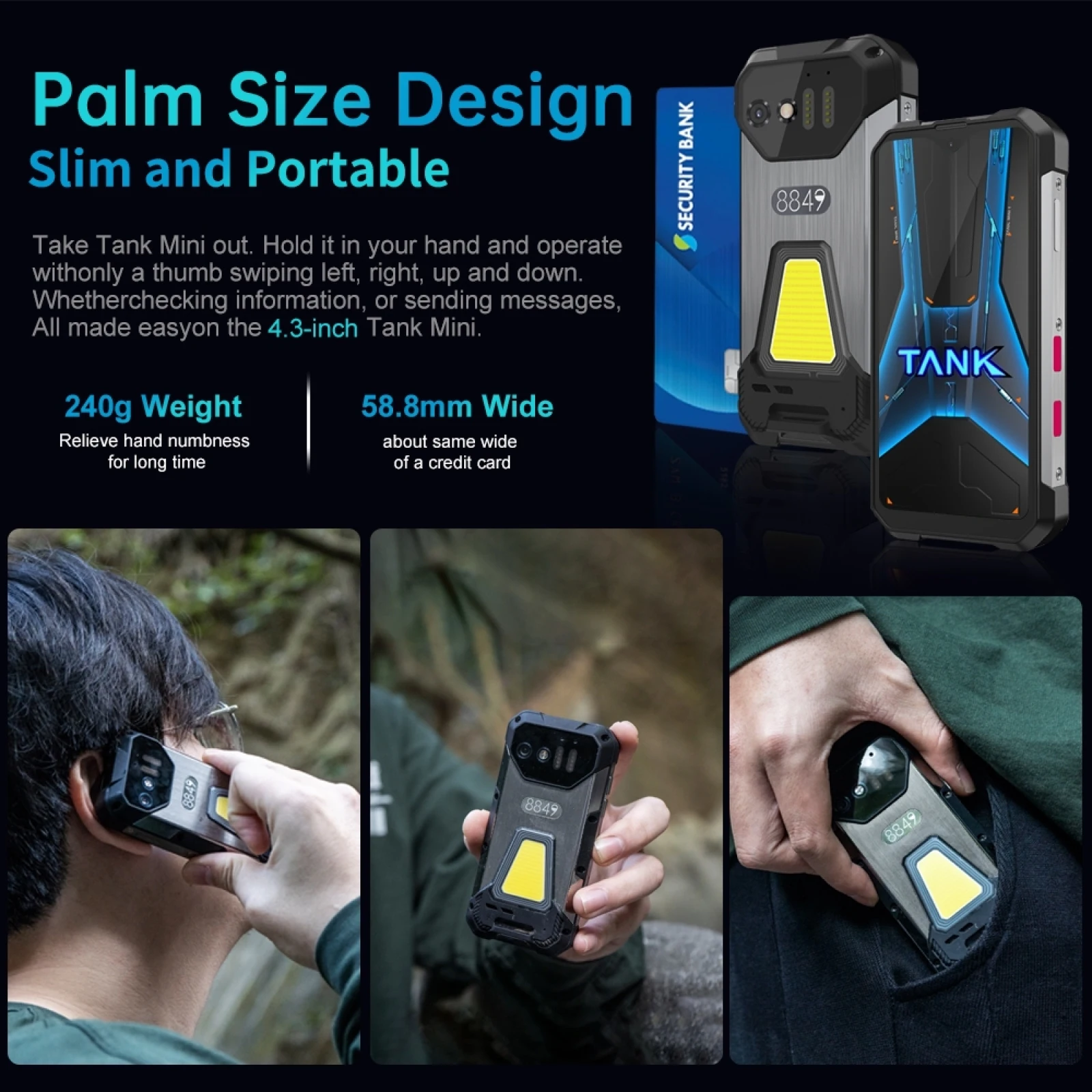 Unihertz Tank Mini 1 Rugged Phone 8GB+256GB 100MP Camera 4.3