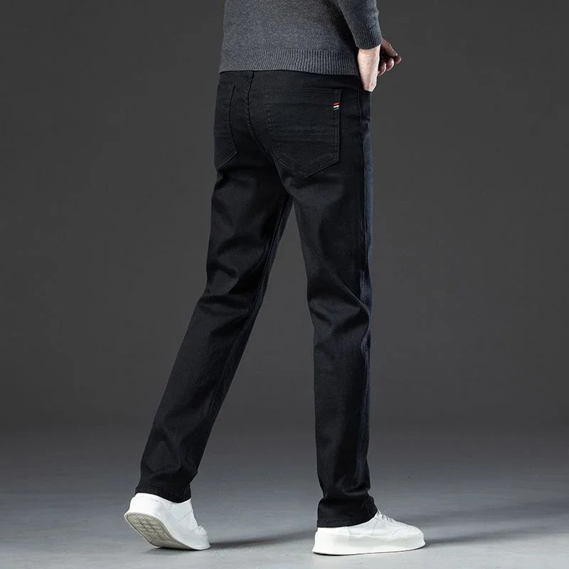 الرجال الدافئة الخريف الشتاء صوف مبطن سميكة الجينز الذكور موضة فضفاضة مستقيم الدينيم السراويل الذكية عادية سليم صالح بنطلون