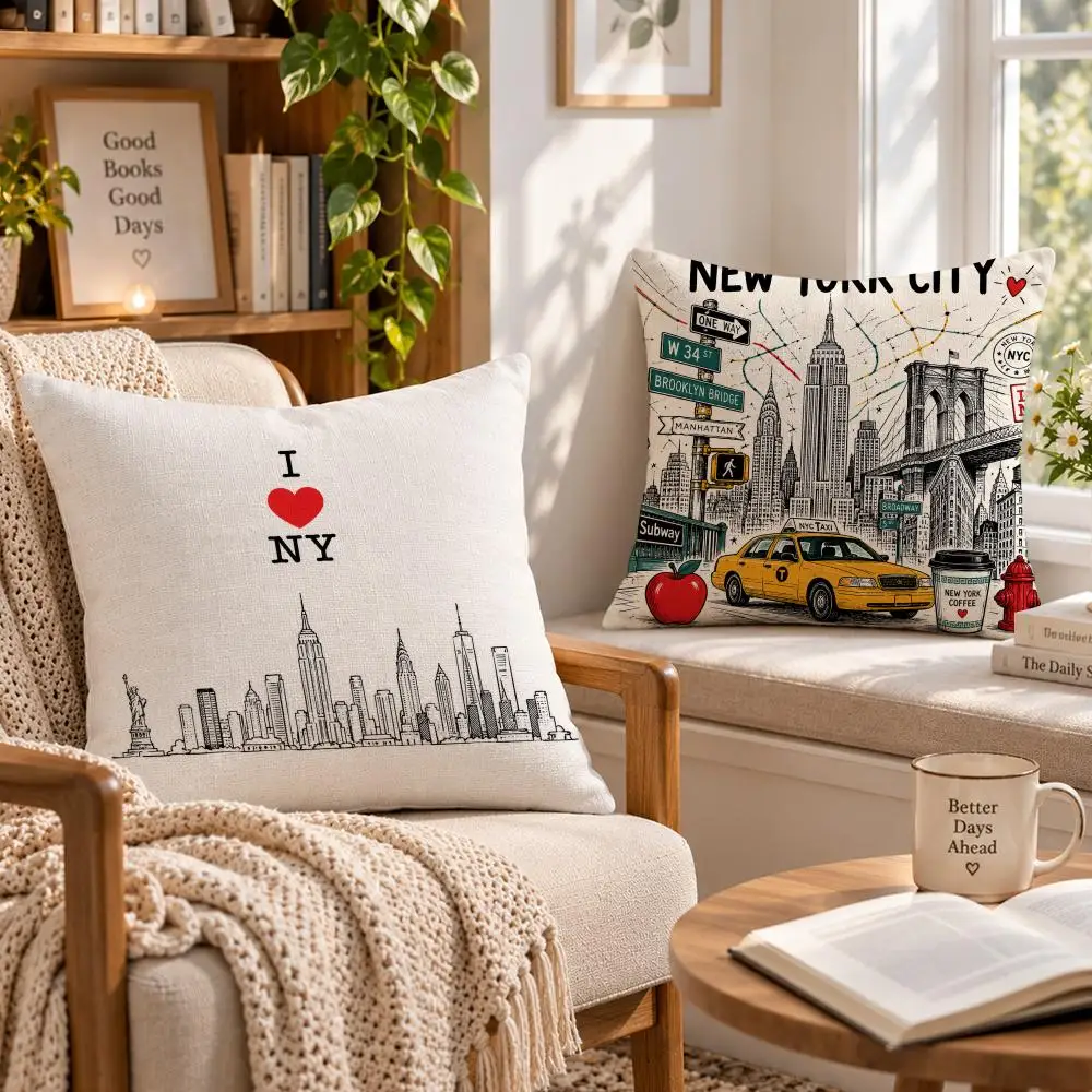 City Iconic I-I Love New York Cushion Cover Soft Short Cover Washable Sofa Bed Dorm Garden Home Office Chair Decor